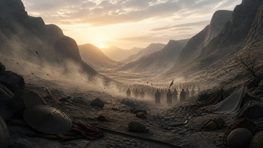Narrow Hunayn valley at dawn during the battle