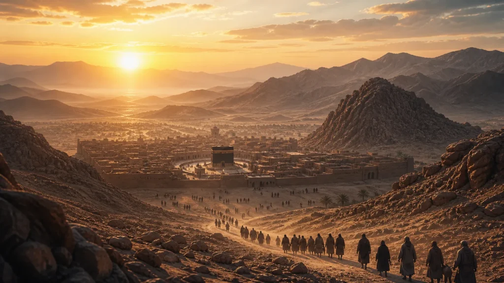 Part 59 – Conquest of Mecca Peaceful panoramic view of Mecca at dawn during the conquest