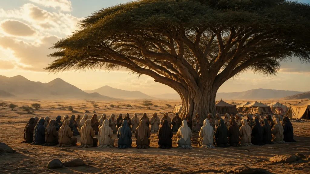 Part 52 – Bayatur Ridwan Travelers gathered beneath the tree at Bay’at al-Ridwan