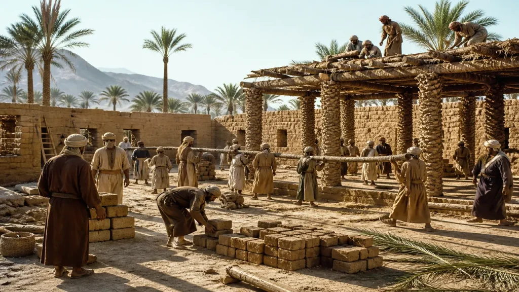 Part 27 – Construction of the Prophet’s Mosque The early Muslim community building the Prophet’s Mosque in Medina