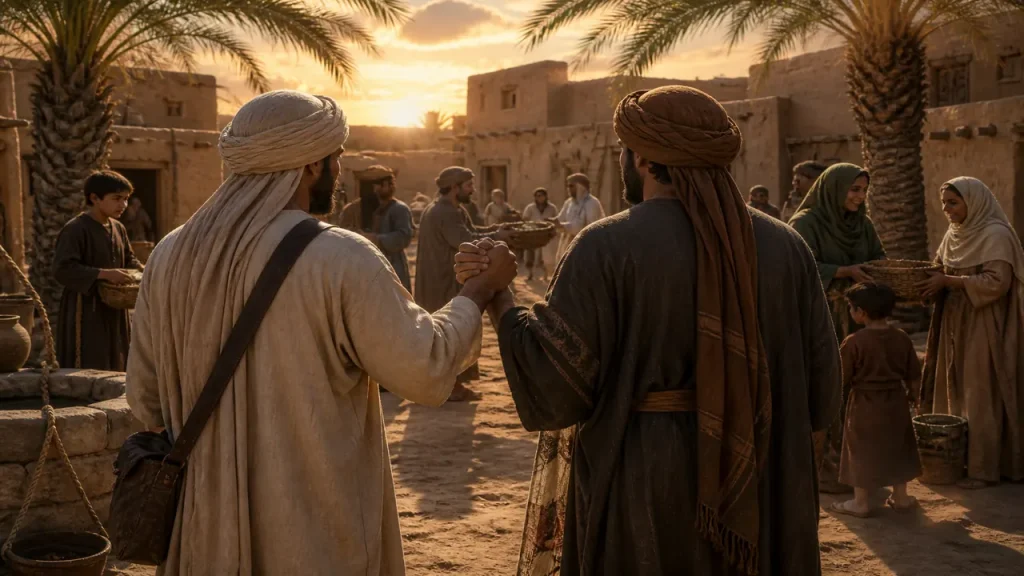 The Muhajirun and Ansar sharing provisions in Medina