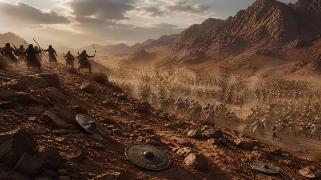 The Muslim formation under pressure on the slopes of Uhud