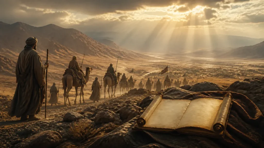 The Tabuk expedition crossing an austere Arabian landscape