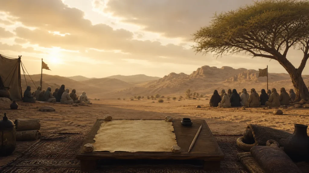 Treaty parchment at the Hudaybiyyah encampment
