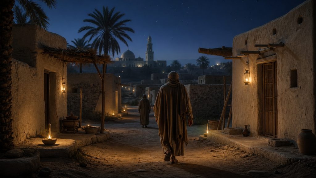 Historical illustration of a night patrol through early Medina
