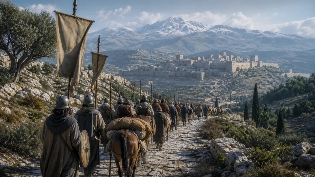 Seventh-century campaign column crossing the Levantine highlands